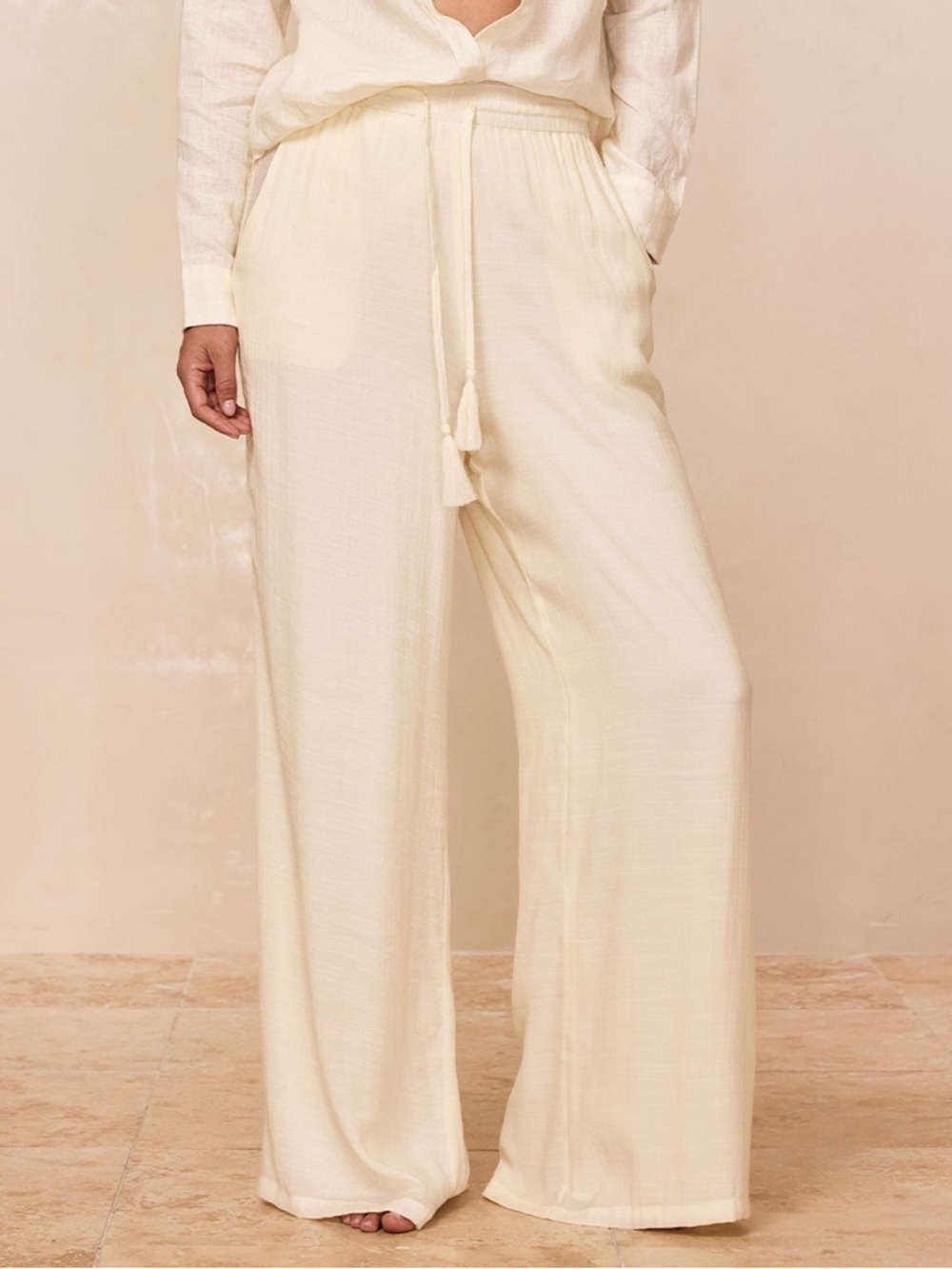 Monday Swim Cream Flair Wide Leg Pants in Small